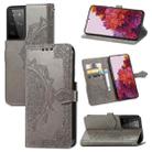 For Samsung Galaxy S21 Ultra 5G Mandala Flower Embossed Horizontal Flip Leather Case with Holder & Three Card Slots & Wallet & Lanyard(Grey) - 1