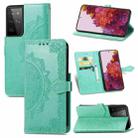 For Samsung Galaxy S21 Ultra 5G Mandala Flower Embossed Horizontal Flip Leather Case with Holder & Three Card Slots & Wallet & Lanyard(Green) - 1