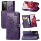 For Samsung Galaxy S21 Ultra 5G Mandala Flower Embossed Horizontal Flip Leather Case with Holder & Three Card Slots & Wallet & Lanyard(Purple) - 1