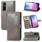 For vivo Y73S 5G Mandala Flower Embossed Horizontal Flip Leather Case with Holder & Three Card Slots & Wallet & Lanyard(Grey) - 1