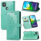 For Motorola G9 Power Mandala Flower Embossed Horizontal Flip Leather Case with Holder & Three Card Slots & Wallet & Lanyard(Green) - 1