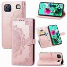 For LG K92 5G Mandala Flower Embossed Horizontal Flip Leather Case with Holder & Three Card Slots & Wallet & Lanyard(Rose Gold) - 1