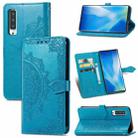 For Fujitsu Arrows NX9 F-52A Mandala Flower Embossed Horizontal Flip Leather Case with Holder & Three Card Slots & Wallet & Lanyard(Blue) - 1