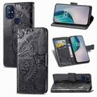 For OnePlus Nord N10 5G Butterfly Love Flower Embossed Horizontal Flip Leather Case with Bracket / Card Slot / Wallet / Lanyard(Black) - 1