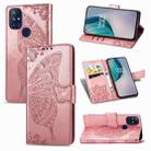 For OnePlus Nord N10 5G Butterfly Love Flower Embossed Horizontal Flip Leather Case with Bracket / Card Slot / Wallet / Lanyard(Rose Gold) - 1