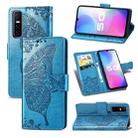 For vivo Y73s Butterfly Love Flower Embossed Horizontal Flip Leather Case with Bracket / Card Slot / Wallet / Lanyard(Blue) - 1