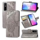 For vivo Y73s Butterfly Love Flower Embossed Horizontal Flip Leather Case with Bracket / Card Slot / Wallet / Lanyard(Gray) - 1