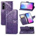 For vivo Y73s Butterfly Love Flower Embossed Horizontal Flip Leather Case with Bracket / Card Slot / Wallet / Lanyard(Dark Purple) - 1