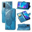 For vivo Y20 Butterfly Love Flower Embossed Horizontal Flip Leather Case with Bracket / Card Slot / Wallet / Lanyard(Blue) - 1