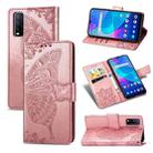 For vivo Y20 Butterfly Love Flower Embossed Horizontal Flip Leather Case with Bracket / Card Slot / Wallet / Lanyard(Rose Gold) - 1