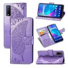 For vivo Y20 Butterfly Love Flower Embossed Horizontal Flip Leather Case with Bracket / Card Slot / Wallet / Lanyard(Light Purple) - 1