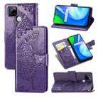 For OPPO Realme V3 Butterfly Love Flower Embossed Horizontal Flip Leather Case with Bracket / Card Slot / Wallet / Lanyard(Dark Purple) - 1