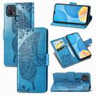 For OPPO A15 Butterfly Love Flower Embossed Horizontal Flip Leather Case with Bracket / Card Slot / Wallet / Lanyard(Blue) - 1