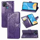 For OPPO A15 Butterfly Love Flower Embossed Horizontal Flip Leather Case with Bracket / Card Slot / Wallet / Lanyard(Dark Purple) - 1