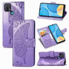 For OPPO A15 Butterfly Love Flower Embossed Horizontal Flip Leather Case with Bracket / Card Slot / Wallet / Lanyard(Light Purple) - 1
