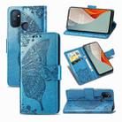 For OnePlus Nord N100 Butterfly Love Flower Embossed Horizontal Flip Leather Case with Bracket / Card Slot / Wallet / Lanyard(Blue) - 1