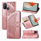 For OnePlus Nord N100 Butterfly Love Flower Embossed Horizontal Flip Leather Case with Bracket / Card Slot / Wallet / Lanyard(Rose Gold) - 1