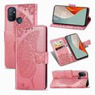 For OnePlus Nord N100 Butterfly Love Flower Embossed Horizontal Flip Leather Case with Bracket / Card Slot / Wallet / Lanyard(Pink) - 1