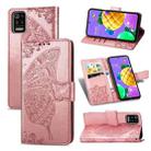 For LG K52 Butterfly Love Flower Embossed Horizontal Flip Leather Case with Bracket / Card Slot / Wallet / Lanyard(Rose Gold) - 1