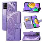 For LG K52 Butterfly Love Flower Embossed Horizontal Flip Leather Case with Bracket / Card Slot / Wallet / Lanyard(Light Purple) - 1