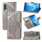 For Arrows NX9 F-52A Butterfly Love Flower Embossed Horizontal Flip Leather Case with Bracket / Card Slot / Wallet / Lanyard(Gray) - 1