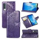 For Arrows NX9 F-52A Butterfly Love Flower Embossed Horizontal Flip Leather Case with Bracket / Card Slot / Wallet / Lanyard(Dark Purple) - 1