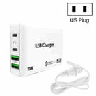 PD 65W Dual USB-C / Type-C + Dual USB 4-port Charger with Power Cable for Apple / Huawei / Samsung Laptop US Plug - 1