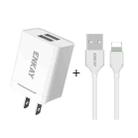 ENKAY Hat-Prince U008-1 10.5W 2.1A Dual USB Charging US Plug Travel Power Adapter With 2.1A 1m 8 Pin Cable - 1