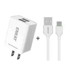 ENKAY Hat-Prince U008-1 10.5W 2.1A Dual USB Charging US Plug Travel Power Adapter With 2.1A 1m Type-C Cable - 1