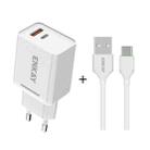 ENKAY Hat-Prince T030 18W 3A PD + QC3.0 Dual USB Fast Charging Power Adapter EU Plug Portable Travel Charger With 1m 3A Type-C Cable - 1