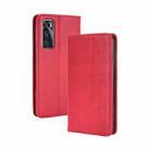 For vivo V20 SE/Y70 2020 Magnetic Buckle Retro Crazy Horse Texture Horizontal Flip Leather Case  , with Holder & Card Slots & Photo Frame(Red) - 1