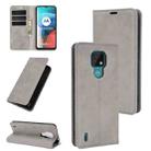 For Motorola Moto E7 Retro-skin Business Magnetic Suction Leather Case with Holder & Card Slots & Wallet(Grey) - 1