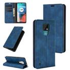 For Motorola Moto E7 Retro-skin Business Magnetic Suction Leather Case with Holder & Card Slots & Wallet(Dark Blue) - 1