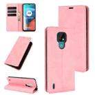 For Motorola Moto E7 Retro-skin Business Magnetic Suction Leather Case with Holder & Card Slots & Wallet(Pink) - 1