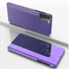 For Samsung Galaxy S21 5G Plated Mirror Horizontal Flip Leather Case with Holder(Purple Blue) - 1