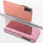 For Samsung Galaxy S21 5G Plated Mirror Horizontal Flip Leather Case with Holder(Rose Gold) - 1