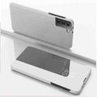 For Samsung Galaxy S21 5G Plated Mirror Horizontal Flip Leather Case with Holder(Silver) - 1