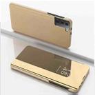 For Samsung Galaxy S21+ 5G Plated Mirror Horizontal Flip Leather Case with Holder(Gold) - 1
