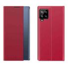 For Samsung Galaxy A12 5G Plain Texture Cloth Attraction Flip Holder Leather Phone Case(Red) - 1