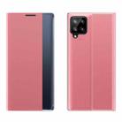 For Samsung Galaxy A12 5G Plain Texture Cloth Attraction Flip Holder Leather Phone Case(Pink) - 1