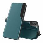 For Samsung Galaxy S21 5G Side Display  Shockproof Horizontal Flip Leather Case with Holder(Green) - 1