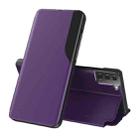 For Samsung Galaxy S21+ 5G Side Display  Shockproof Horizontal Flip Leather Case with Holder(Purple) - 1
