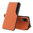 For Samsung Galaxy A12 Side Display  Shockproof Horizontal Flip Leather Case with Holder(Orange) - 1