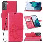 For Samsung Galaxy S21+ 5G Four-leaf Clasp Embossed Buckle Leather Case with Lanyard & Card Slots & Wallet & Holder(Magenta) - 1