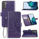 For Samsung Galaxy S21+ 5G Four-leaf Clasp Embossed Buckle Leather Case with Lanyard & Card Slots & Wallet & Holder (Purple) - 1