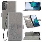 For Samsung Galaxy S21+ 5G Four-leaf Clasp Embossed Buckle Leather Case with Lanyard & Card Slots & Wallet & Holder (Grey) - 1