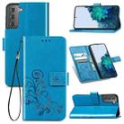 For Samsung Galaxy S21+ 5G Four-leaf Clasp Embossed Buckle Leather Case with Lanyard & Card Slots & Wallet & Holder (Blue) - 1