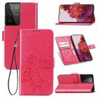 Four-leaf Clasp Embossed Buckle Mobile Phone Protection Leather Case with Lanyard & Card Slot & Wallet & Bracket Function For Samsung Galaxy S21 Ultra 5G(Magenta) - 1