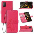 Four-leaf Clasp Embossed Buckle Mobile Phone Protection Leather Case with Lanyard & Card Slot & Wallet & Bracket Function For Xiaomi  POCO  M3(Magenta) - 1