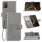 Four-leaf Clasp Embossed Buckle Mobile Phone Protection Leather Case with Lanyard & Card Slot & Wallet & Bracket Function For Xiaomi  POCO  M3(Grey) - 1